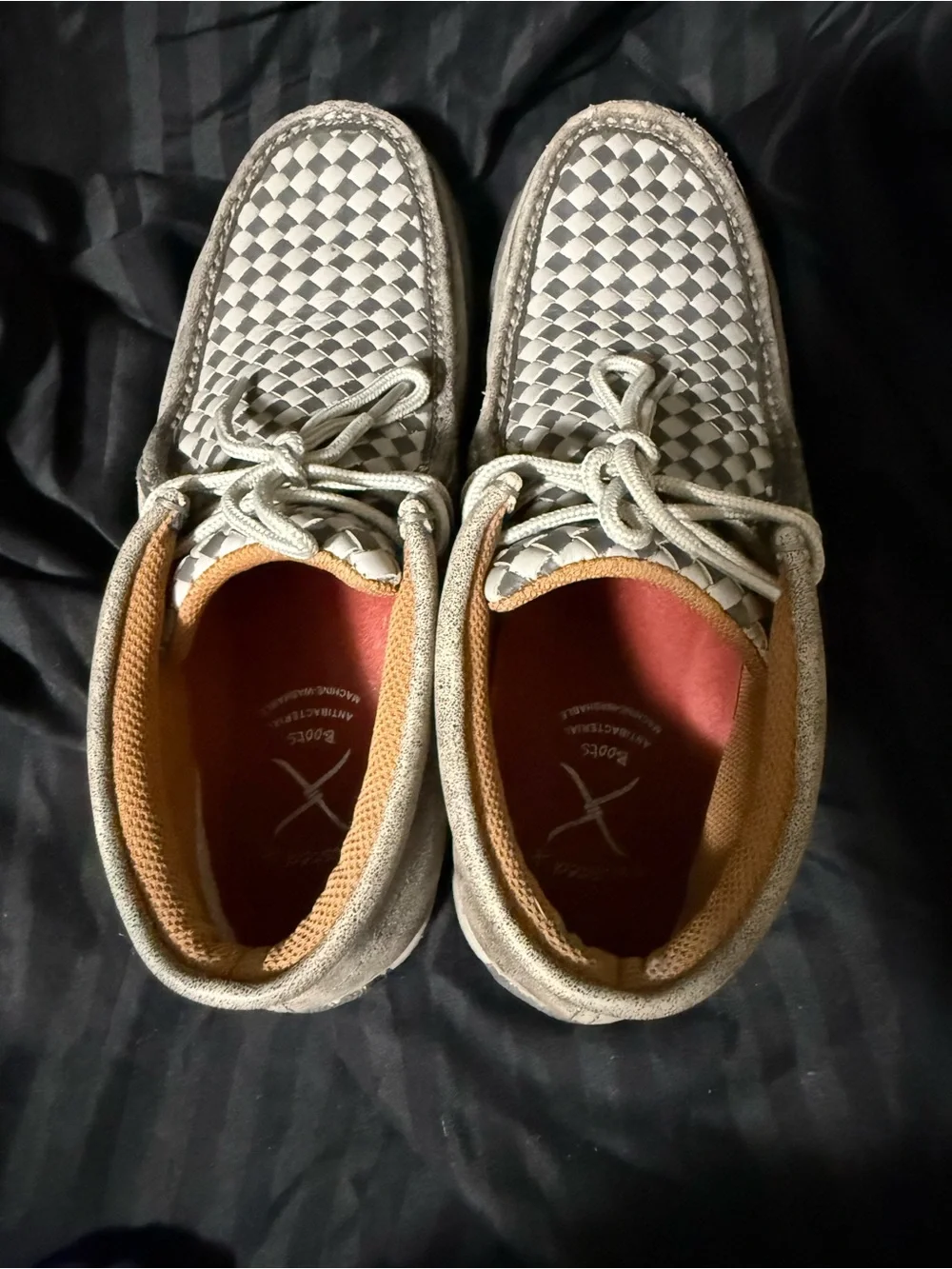 Twisted X Men's Gray Suede Boat Shoes with Checkered Toe